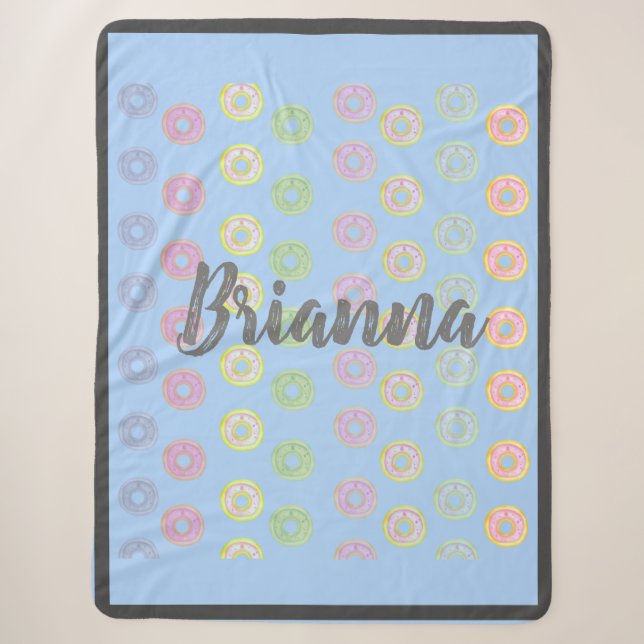 Blue Custom Name Doughnut Sherpa Blanket (Front)