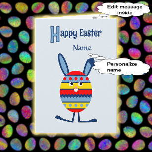 Blue custom name Easter egg bunny Holiday Card