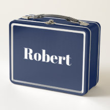 Blue Custom Name Lunch Box Minimal School Work