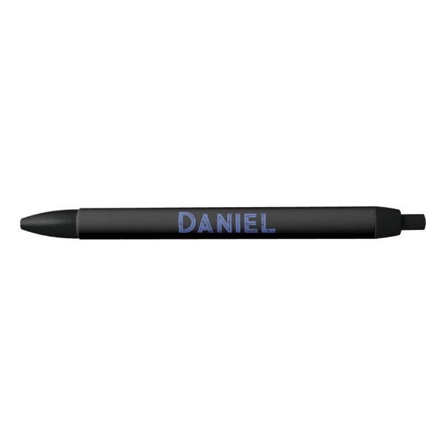 Blue custom name on black black ink pen (Front)