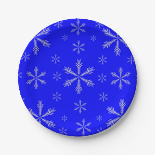 Blue Custom Paper Plates with Snowflakes