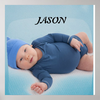 Blue custom personalized baby boy photo  poster