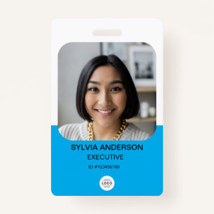 Blue Custom Photo Employee ID Logo QR Code Badge