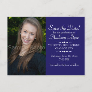 Blue Custom Photo Graduation Save the Date Postcard