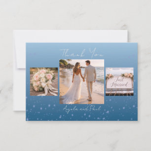 Blue Custom Photo Wedding Thank You Card Flat