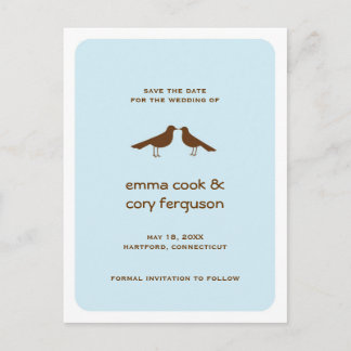 Blue custom save the date love birds flat card