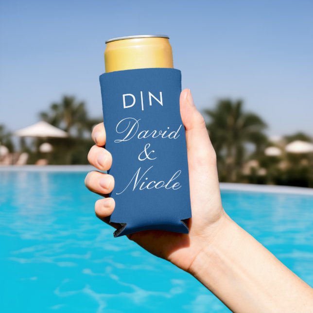 Blue Custom Text Can Cooler Personalized Sleeve (In Situ Pool)