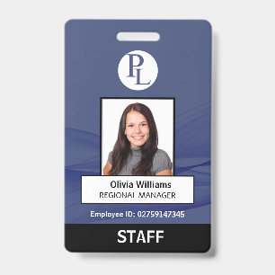 BLUE Custom Vertical Professional Staff Photo ID Badge