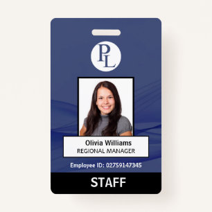 BLUE Custom Vertical Professional Staff Photo ID Badge