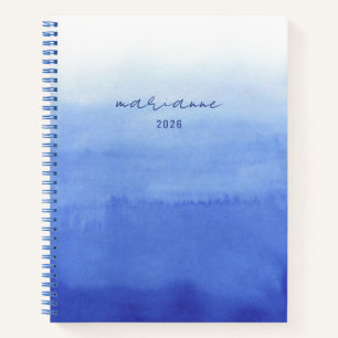 Blue Custom Watercolor Wash Script Name Sketch Notebook