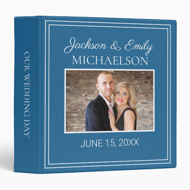 Blue Custom Wedding Photo Memory Scrapbook Binder (Front/Spine)