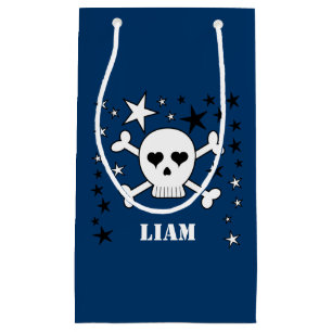 Blue Customizable Cute Skull and Crossbones Small Gift Bag