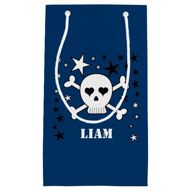 Blue Customizable Cute Skull and Crossbones Small Gift Bag (Front)