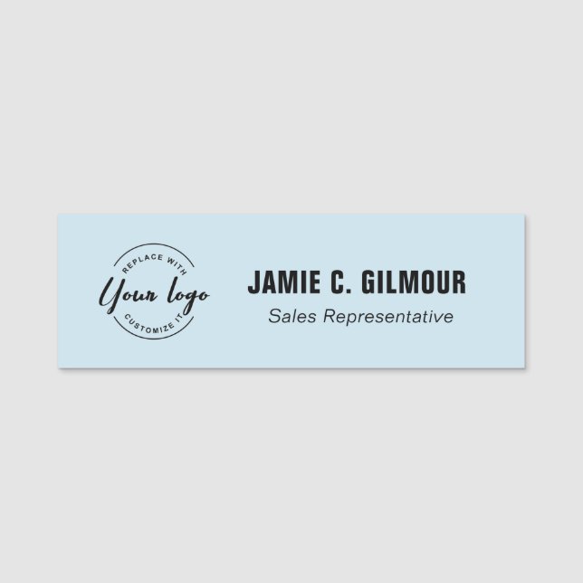 Blue customizable logo name and title  name tag (Front)