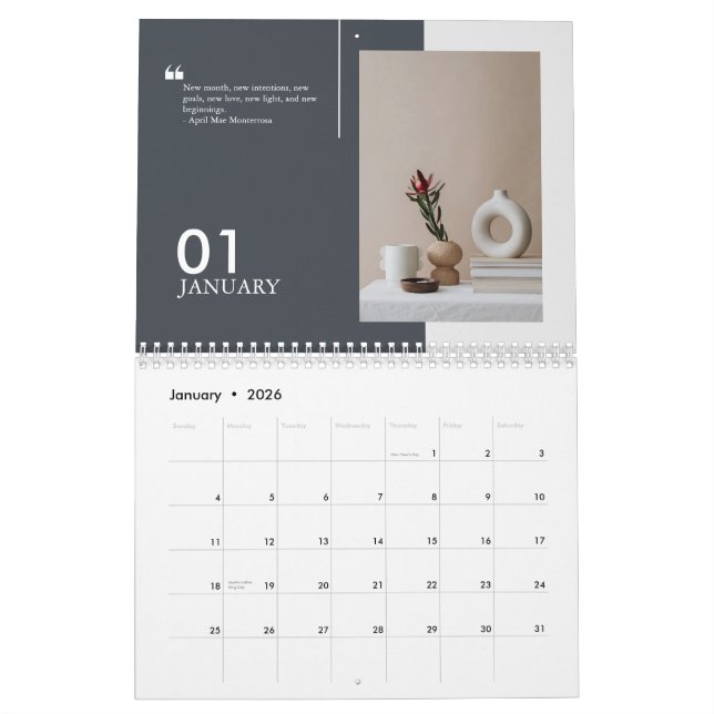 Blue customizable modern minimalist 2025 quotes  calendar (Jan 2026)