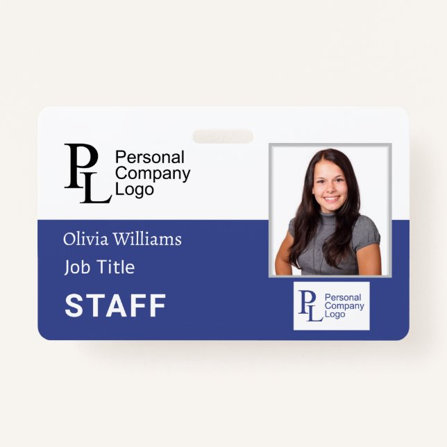 BLUE Customized Company Staff Photo Employee ID Badge (Front)