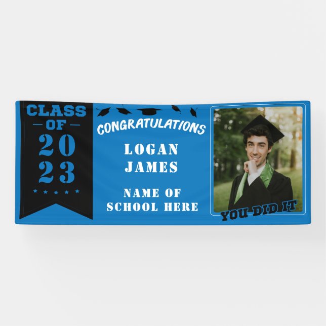 blue customized graduation 2025 with name & Photo Banner (Horizontal)