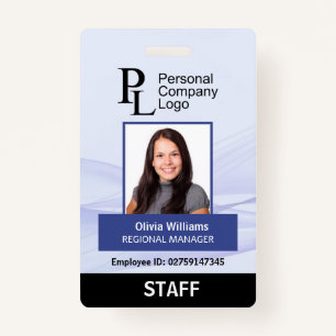 BLUE Customized Vertical Company Staff Photo ID Badge