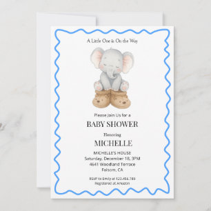Blue Cute Baby Elephant Baby Shower Invitation