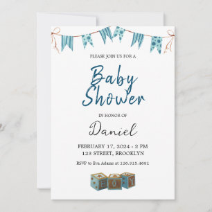 Blue Cute Baby Shower Invitation
