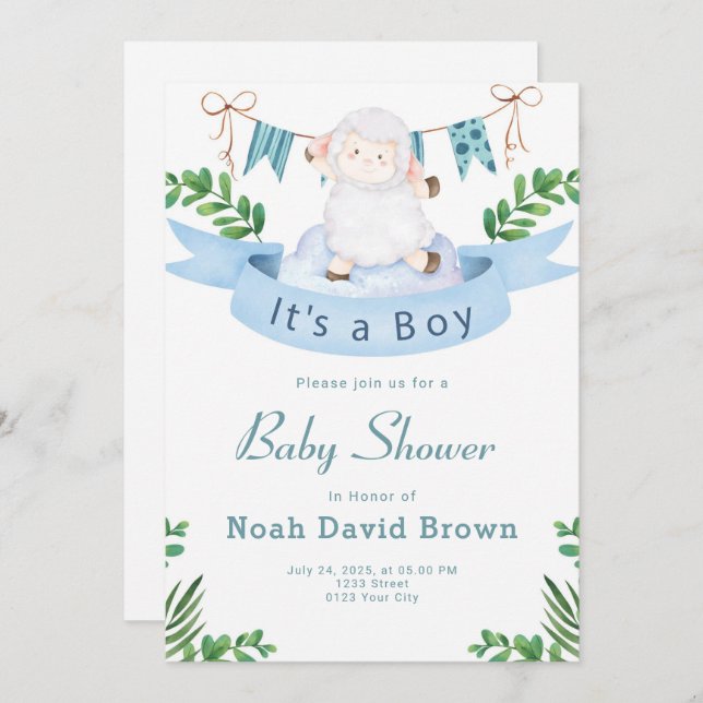Blue Cute Baby Shower Invitation (Front/Back)
