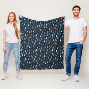 blue cute cat pattern fleece blanket