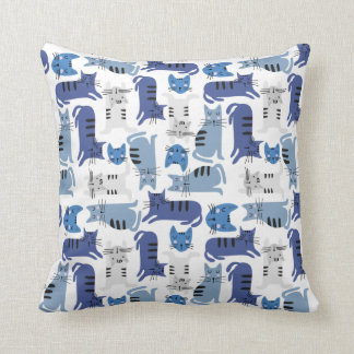 Blue Cute Cats Throw Pillow
