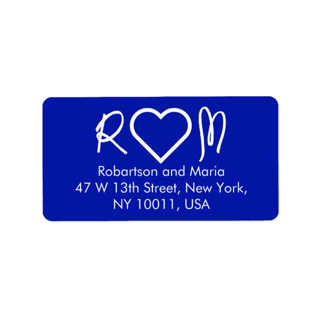 Blue Cute Couple Monogram Heart Return Address Label (Front)