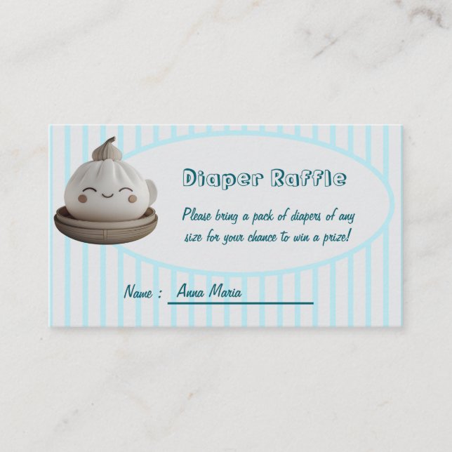 Blue Cute Dumpling Diaper Raffle Enclosure Card (Front)