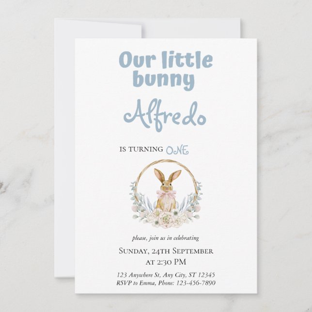 Blue cute Easter bunny baby birthday Invitation (Front)