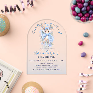 Blue Cute Fawn Baby Shower Acrylic Invitation 