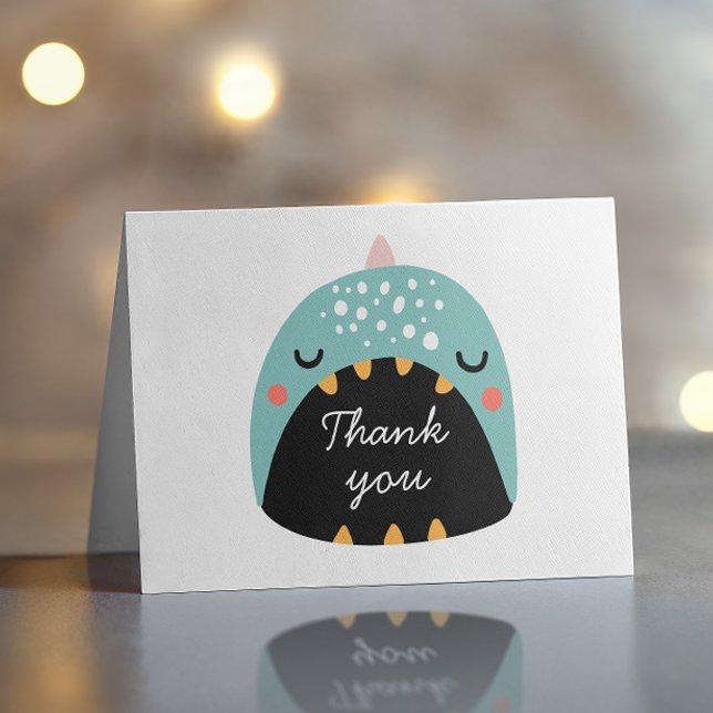 Blue cute funny dinosaur. Dino kids boy birthday Thank You Card (Creator Uploaded)