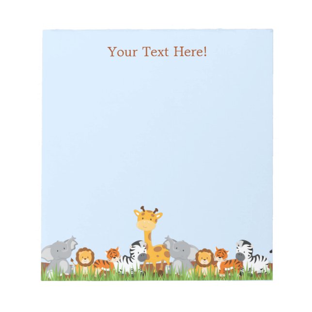 Blue Cute Jungle Baby Animals Notepad (Front)
