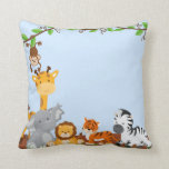 Blue Cute Jungle Baby Animals Pillow<br><div class="desc">An adorable pillow with cute jungle baby animals for a boy nursery. It is a great gift idea. Some Graphics;by MareeTruelove design, by Prettygrafikdesign at store etsy.com/shop</div>