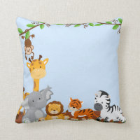 Blue Cute Jungle Baby Animaux Coussin