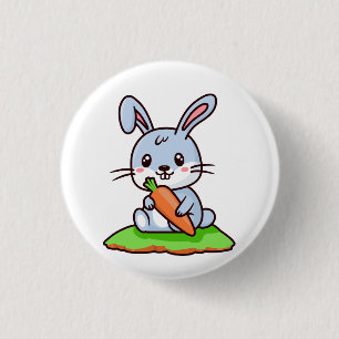 Blue Cute Kawaii Bunny with Carrot 1 Inch Round Button