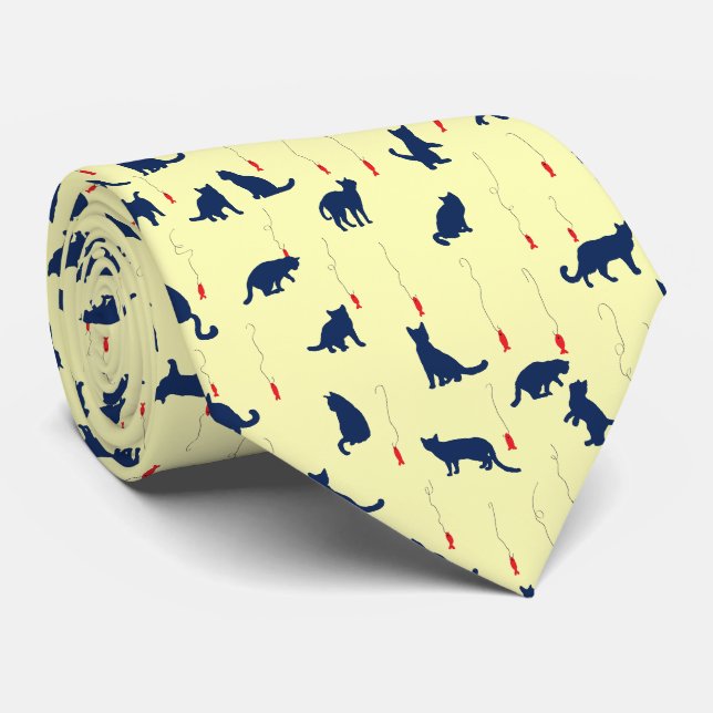 Blue cute kittens and red fishes tie (Rolled)