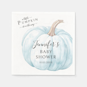 Blue Cute Little Pumpkin Autumn Baby Boy Shower Napkin