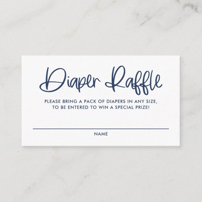Blue Cute Modern Calligraphy Diaper Raffle Game Enclosure Card (Front)
