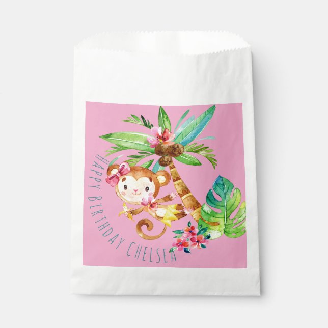 Blue Cute Monkey Personalized Happy Birthday Favour Bag (Front)