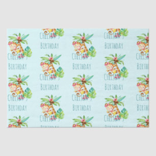 Blue Cute Monkey Personalized Happy Birthday Tissue Paper