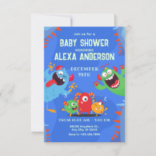 Blue Cute playful Monster Character baby shower Invitation