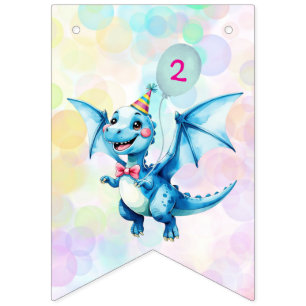 Blue Cute Rainbow Balloon dinosaurs Birthday party Bunting Flags
