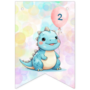 Blue Cute Rainbow Balloon dinosaurs Birthday party Bunting Flags