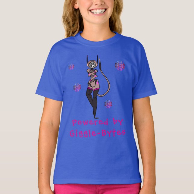 Blue Cute Robot Giggle Fun T-Shirt (Front)