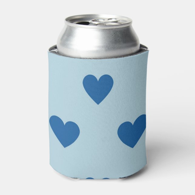 Blue Cute Simple Heart Pattern Can Cooler (Can Front)