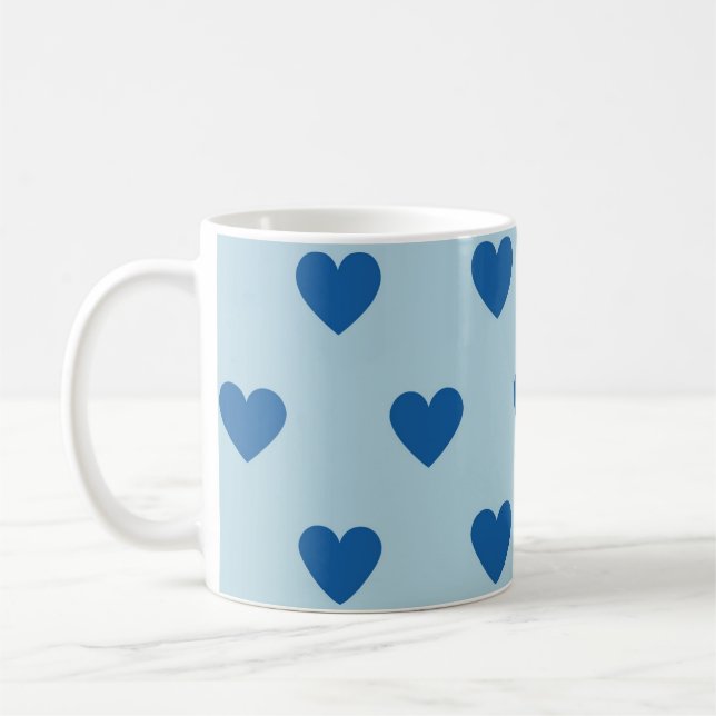 Blue Cute Simple Heart Pattern Coffee Mug (Left)