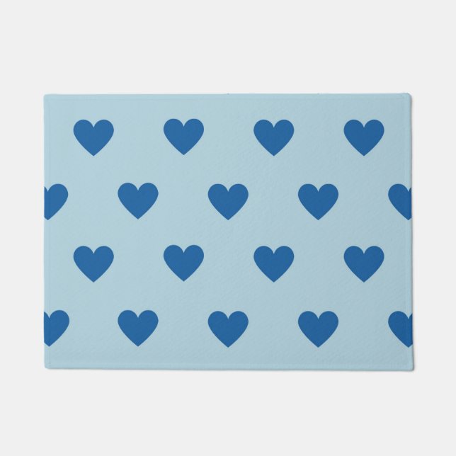 Blue Cute Simple Heart Pattern Doormat (Front)