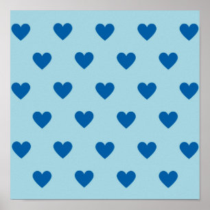 Blue Cute Simple Heart Pattern  Poster