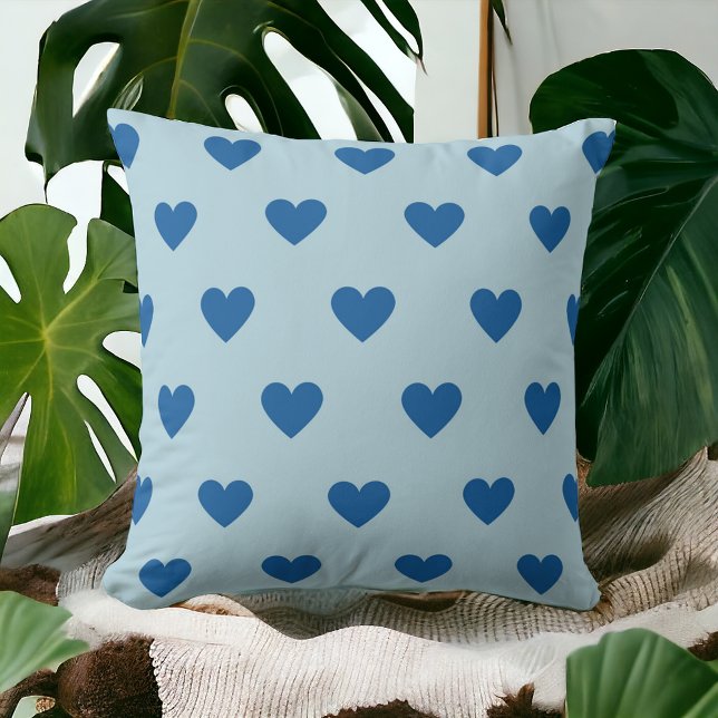 Blue Cute Simple Heart Pattern Throw Pillow (Creator Uploaded)